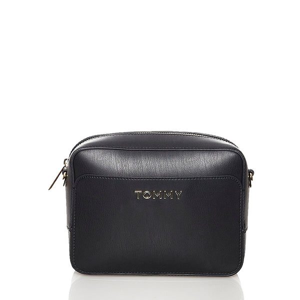 トミーヒルフィガー TOMMYロゴ 斜め掛け ショルダーバッグ AW0AW09047 ブラック レザー キャンバス レディース TOMMY HILFIGER 【中古】