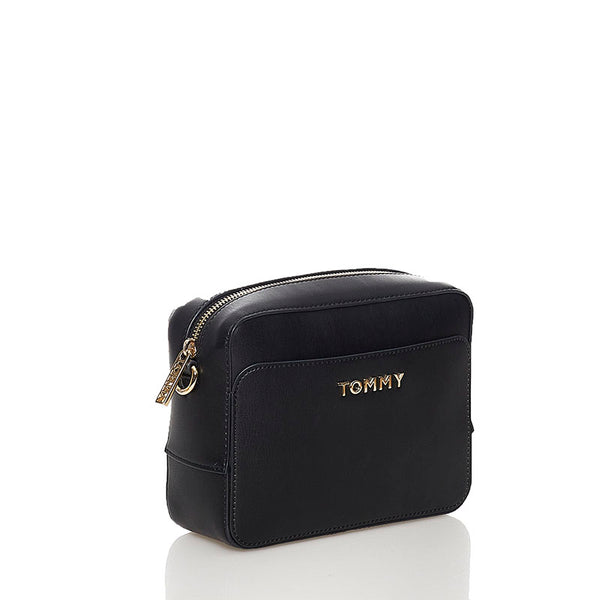 トミーヒルフィガー TOMMYロゴ 斜め掛け ショルダーバッグ AW0AW09047 ブラック レザー キャンバス レディース TOMMY HILFIGER 【中古】