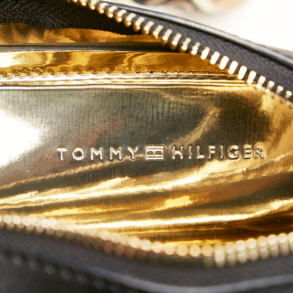 トミーヒルフィガー TOMMYロゴ 斜め掛け ショルダーバッグ AW0AW09047 ブラック レザー キャンバス レディース TOMMY HILFIGER 【中古】