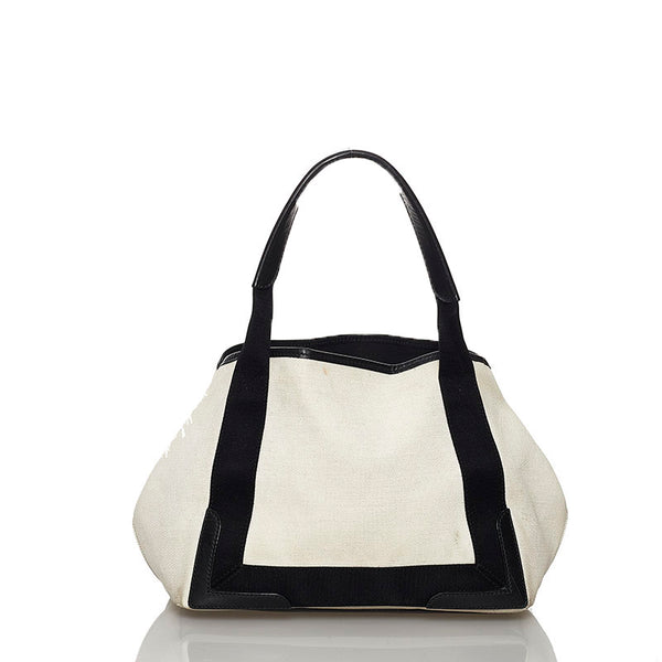 バレンシアガ ネイビーカバS ハンドバッグ 339933 1081 C 535269 アイボリー ブラック キャンバス レザー レディース BALENCIAGA 【中古】