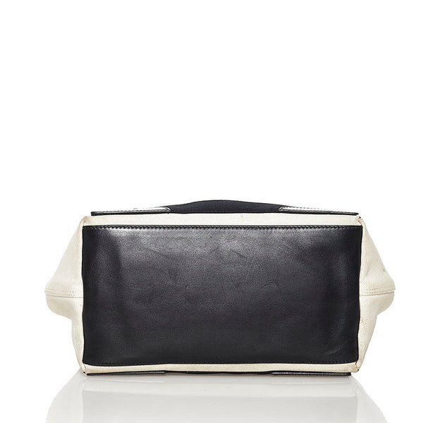 バレンシアガ ネイビーカバS ハンドバッグ 339933 1081 C 535269 アイボリー ブラック キャンバス レザー レディース BALENCIAGA 【中古】
