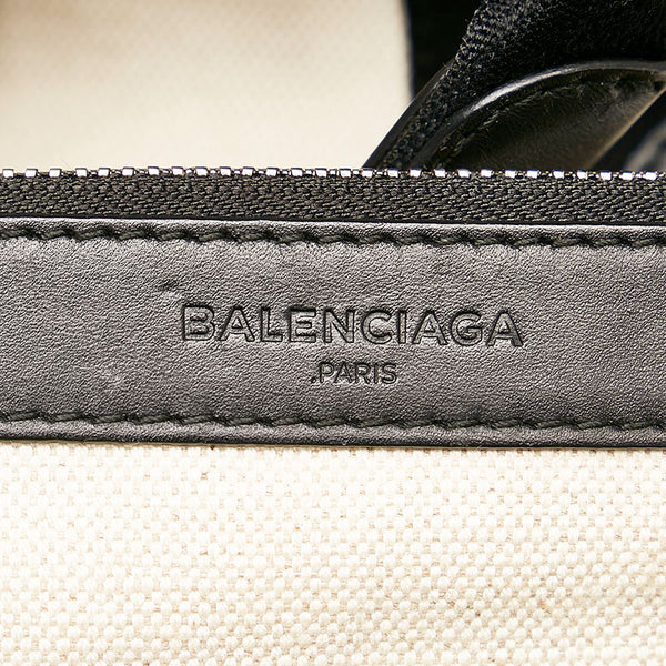 バレンシアガ ネイビーカバS ハンドバッグ 339933 1081 C 535269 アイボリー ブラック キャンバス レザー レディース BALENCIAGA 【中古】