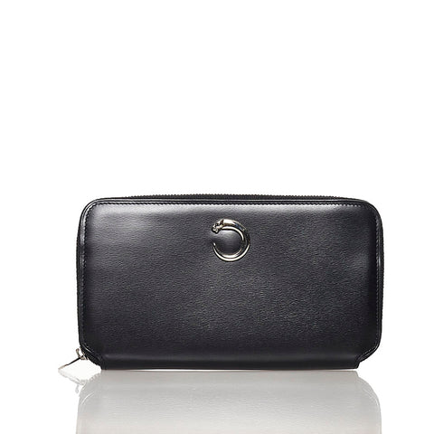 カルティエ パンテール ラウンドファスナー 長財布 ブラック レザー レディース CARTIER 【中古】