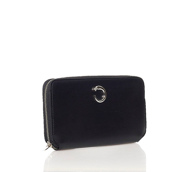 カルティエ パンテール ラウンドファスナー 長財布 ブラック レザー レディース CARTIER 【中古】