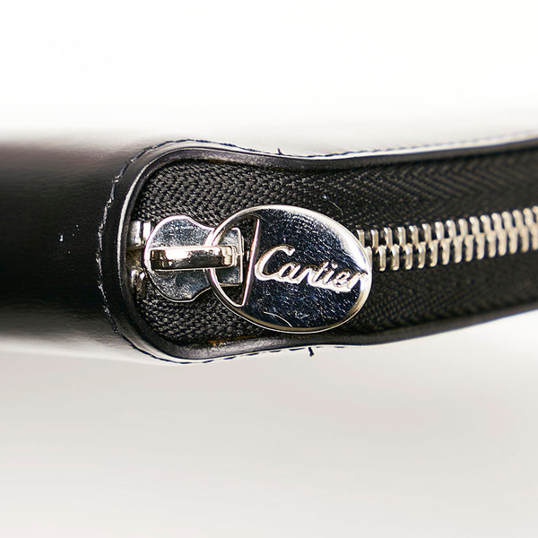 カルティエ パンテール ラウンドファスナー 長財布 ブラック レザー レディース CARTIER 【中古】