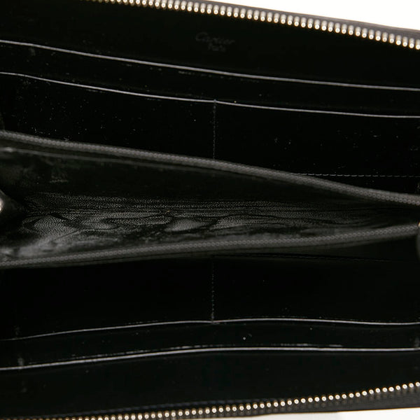 カルティエ パンテール ラウンドファスナー 長財布 ブラック レザー レディース CARTIER 【中古】
