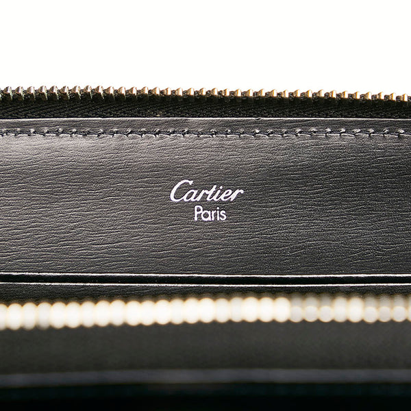 カルティエ パンテール ラウンドファスナー 長財布 ブラック レザー レディース CARTIER 【中古】