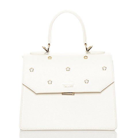 サマンサタバサ フラワー ハンドバッグ ホワイト アイボリー レザー レディース Samantha Thavasa 【中古】