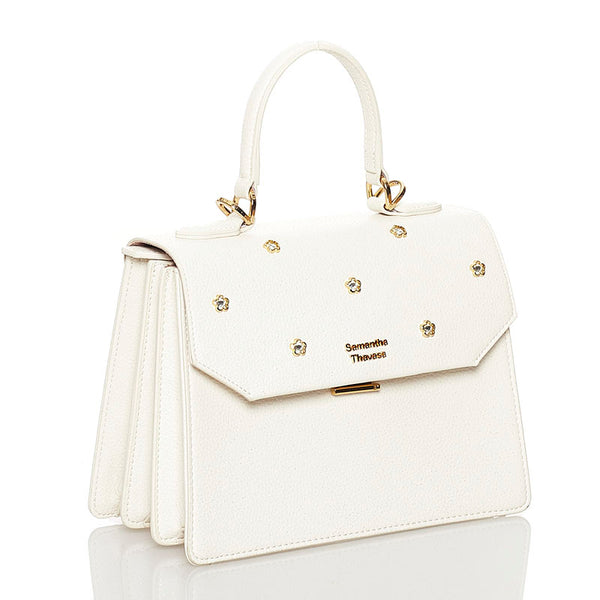 サマンサタバサ フラワー ハンドバッグ ホワイト アイボリー レザー レディース Samantha Thavasa 【中古】