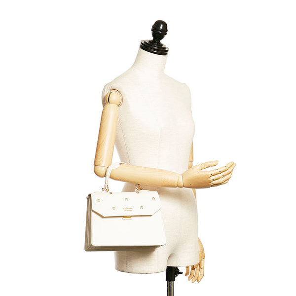 サマンサタバサ フラワー ハンドバッグ ホワイト アイボリー レザー レディース Samantha Thavasa 【中古】