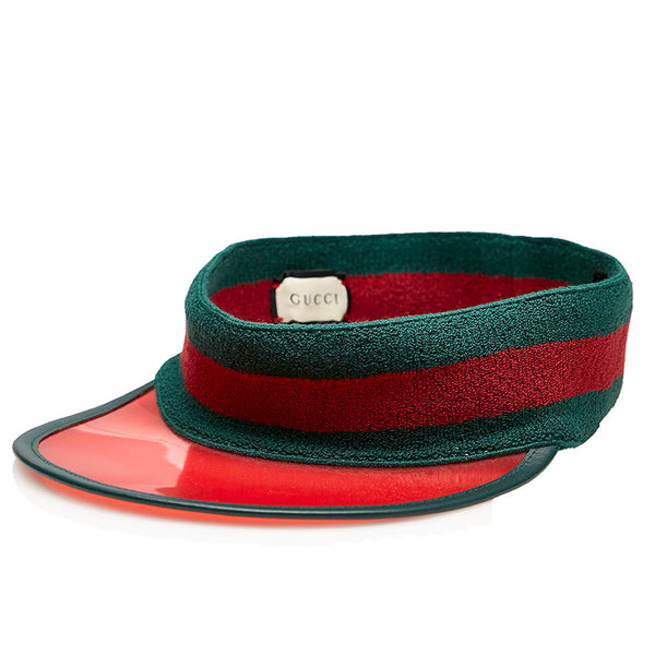 グッチ シェリーライン ウェブストライプ サンバイザー 576251 レッド グリーン プラスチック コットン レディース GUCCI 【中古】