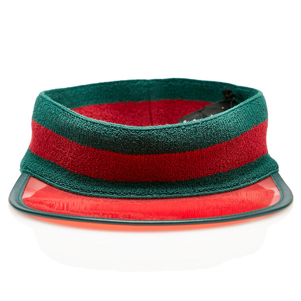 グッチ シェリーライン ウェブストライプ サンバイザー 576251 レッド グリーン プラスチック コットン レディース GUCCI 【中古】