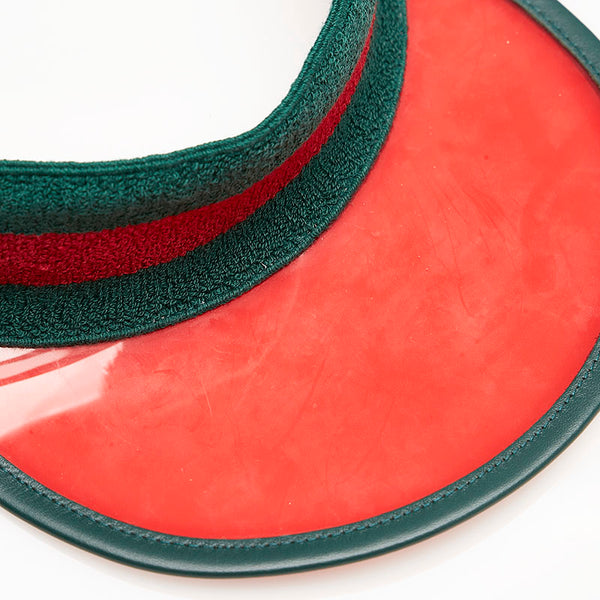 グッチ シェリーライン ウェブストライプ サンバイザー 576251 レッド グリーン プラスチック コットン レディース GUCCI 【中古】