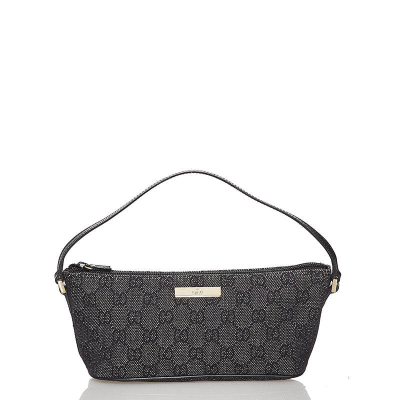 グッチ GGキャンバス アクセサリーポーチ 07198 ブラック キャンバス レザー レディース GUCCI 【中古】