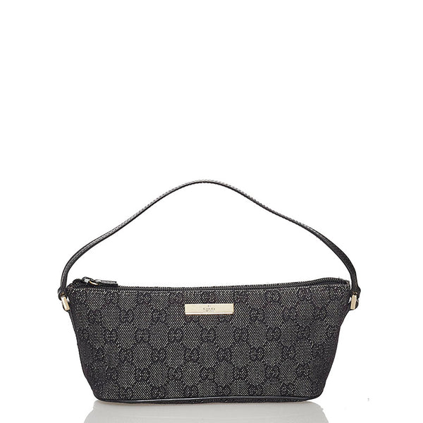 グッチ GGキャンバス アクセサリーポーチ 07198 ブラック キャンバス レザー レディース GUCCI 【中古】