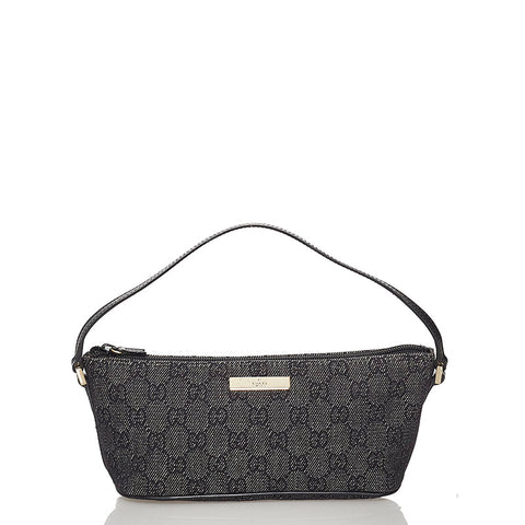 グッチ GGキャンバス アクセサリーポーチ 07198 ブラック キャンバス レザー レディース GUCCI 【中古】