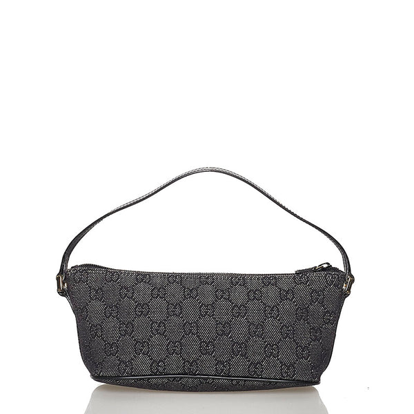 グッチ GGキャンバス アクセサリーポーチ 07198 ブラック キャンバス レザー レディース GUCCI 【中古】