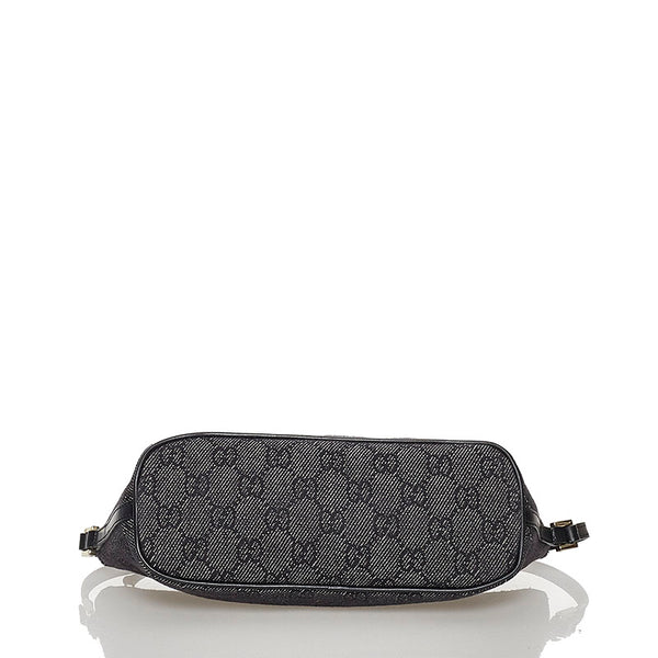 グッチ GGキャンバス アクセサリーポーチ 07198 ブラック キャンバス レザー レディース GUCCI 【中古】