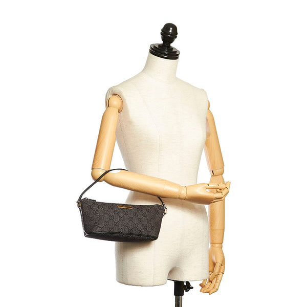 グッチ GGキャンバス アクセサリーポーチ 07198 ブラック キャンバス レザー レディース GUCCI 【中古】