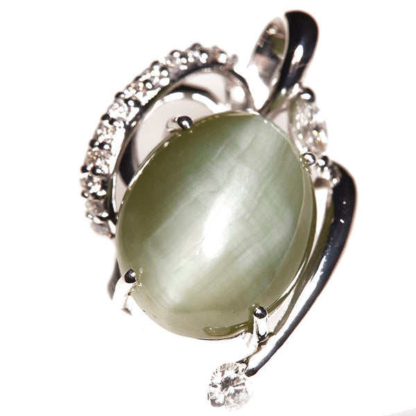 Pt900 プラチナ ネフライトキャッツアイ ダイヤ0.45ct ペンダントトップ レディース 【中古】