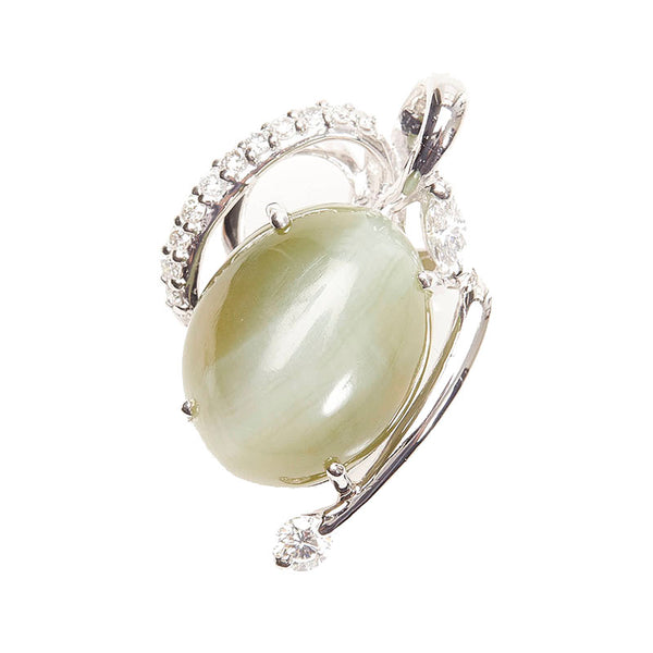 Pt900 プラチナ ネフライトキャッツアイ ダイヤ0.45ct ペンダントトップ レディース 【中古】