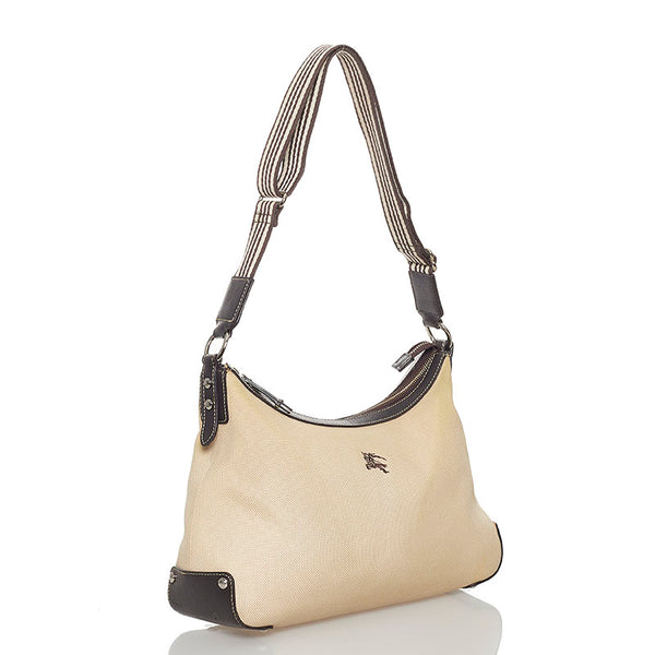 バーバリー ショルダーバッグ ベージュ ブラウン キャンバス レザー レディース BURBERRY 【中古】