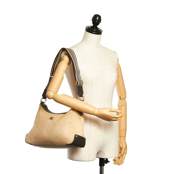 バーバリー ショルダーバッグ ベージュ ブラウン キャンバス レザー レディース BURBERRY 【中古】