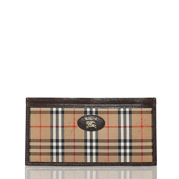 バーバリー ノバチェック シャドーホース カードケース ベージュ ブラウン キャンバス レザー レディース BURBERRY 【中古】