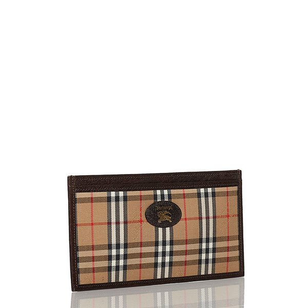 バーバリー ノバチェック シャドーホース カードケース ベージュ ブラウン キャンバス レザー レディース BURBERRY 【中古】
