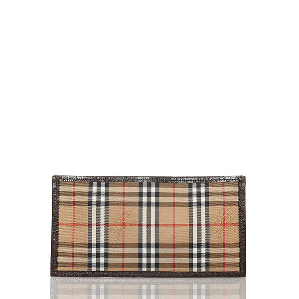 バーバリー ノバチェック シャドーホース カードケース ベージュ ブラウン キャンバス レザー レディース BURBERRY 【中古】