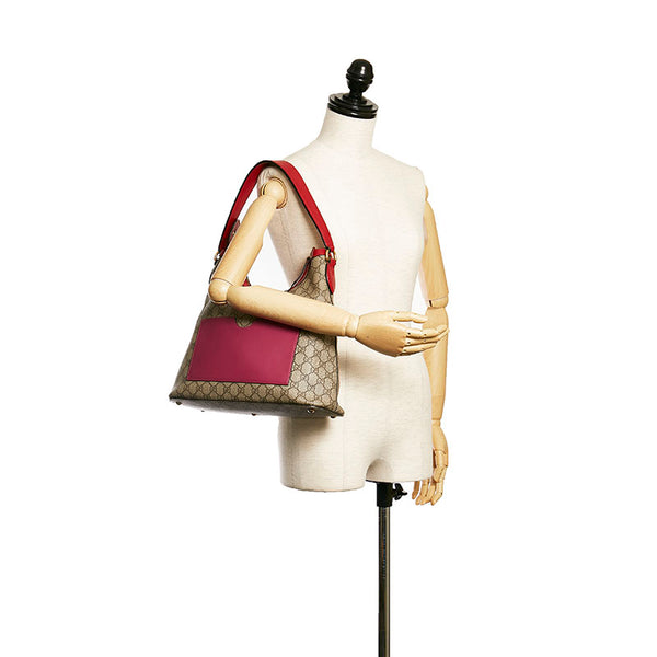 グッチ GGスプリーム ホーボー ショルダーバッグ 414930 ピンク レッド PVC レザー レディース GUCCI 【中古】