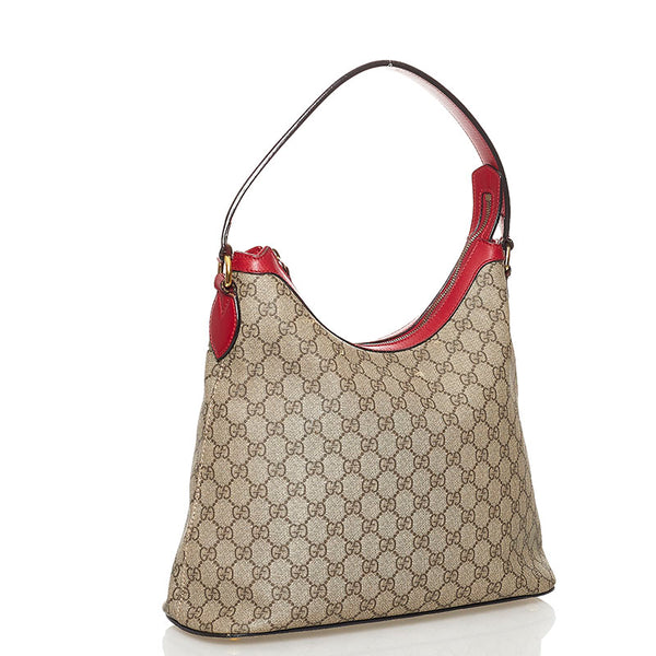 グッチ GGスプリーム ホーボー ショルダーバッグ 414930 ピンク レッド PVC レザー レディース GUCCI 【中古】