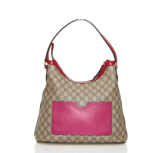 グッチ GGスプリーム ホーボー ショルダーバッグ 414930 ピンク レッド PVC レザー レディース GUCCI 【中古】