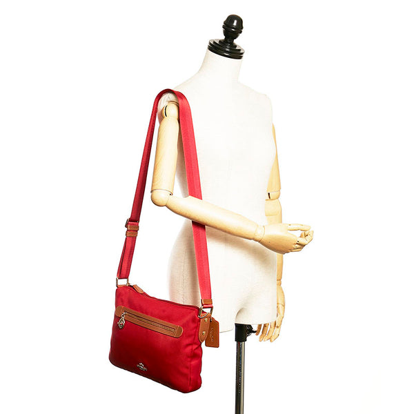 コーチ ソーヤー クロスボディ 斜め掛け ショルダーバッグ  レッド キャンバス レザー レディース COACH 【中古】