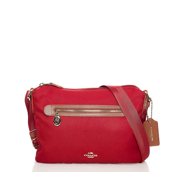 コーチ ソーヤー クロスボディ 斜め掛け ショルダーバッグ  レッド キャンバス レザー レディース COACH 【中古】