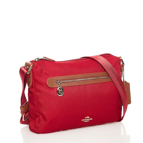 コーチ ソーヤー クロスボディ 斜め掛け ショルダーバッグ  レッド キャンバス レザー レディース COACH 【中古】