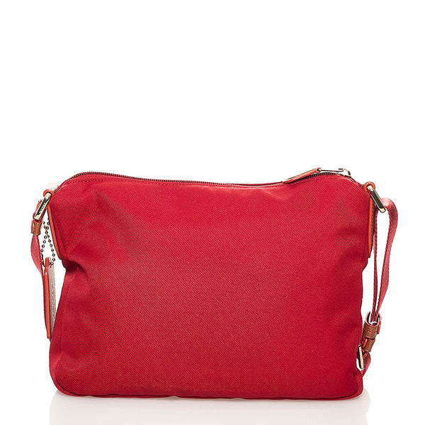 コーチ ソーヤー クロスボディ 斜め掛け ショルダーバッグ  レッド キャンバス レザー レディース COACH 【中古】