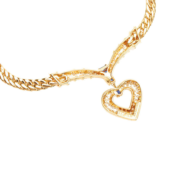 ミキモト K18YG イエローゴールド ダイヤ1.36ct サファイア0.65ct ハート ネックレス レディース MIKIMOTO 【中古】
