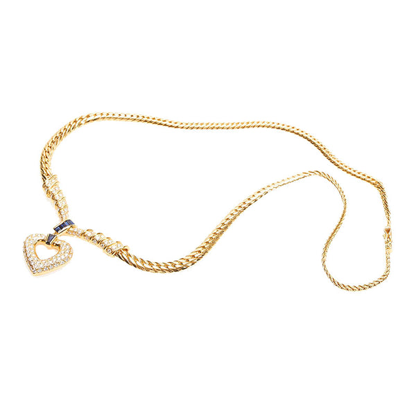 ミキモト K18YG イエローゴールド ダイヤ1.36ct サファイア0.65ct ハート ネックレス レディース MIKIMOTO 【中古】