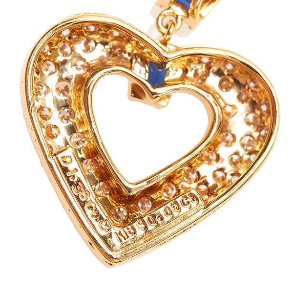 ミキモト K18YG イエローゴールド ダイヤ1.36ct サファイア0.65ct ハート ネックレス レディース MIKIMOTO 【中古】