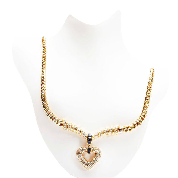 ミキモト K18YG イエローゴールド ダイヤ1.36ct サファイア0.65ct ハート ネックレス レディース MIKIMOTO 【中古】