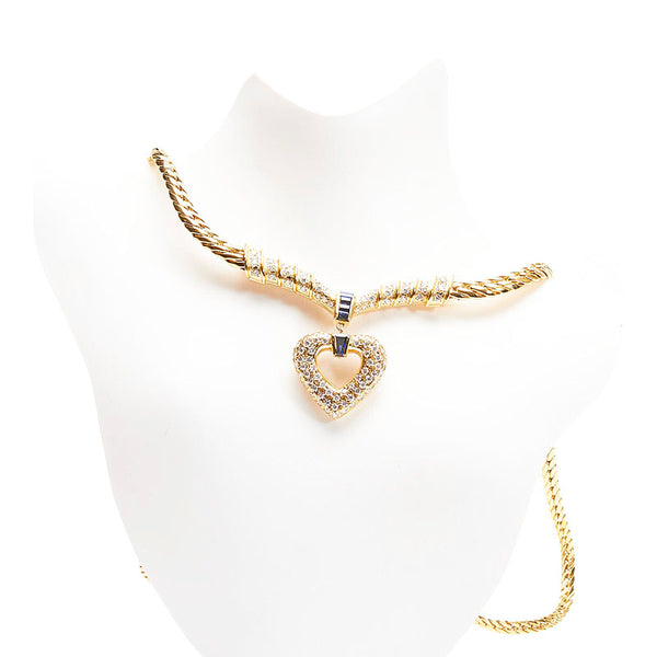 ミキモト K18YG イエローゴールド ダイヤ1.36ct サファイア0.65ct ハート ネックレス レディース MIKIMOTO 【中古】