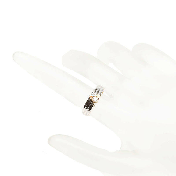 Pt900 プラチナ K18YG イエローゴールド コンビ ダイヤ0.10ct リング 指輪 レディース 8号 【中古】