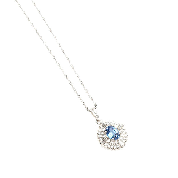 Pt900 プラチナ Pt850 プラチナ サファイア1.02ct ダイヤ0.50ct ネックレス レディース 【中古】