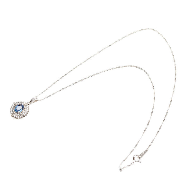 Pt900 プラチナ Pt850 プラチナ サファイア1.02ct ダイヤ0.50ct ネックレス レディース 【中古】
