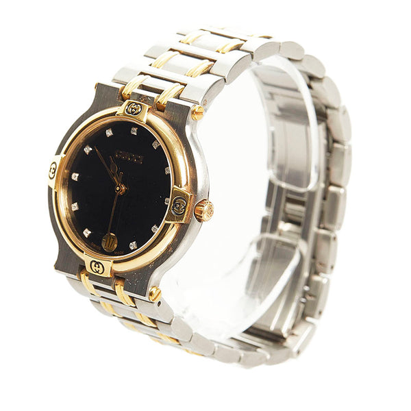 グッチ 11P 腕時計 9000M クオーツ ブラック文字盤 ステンレススチール レディース GUCCI 【中古】