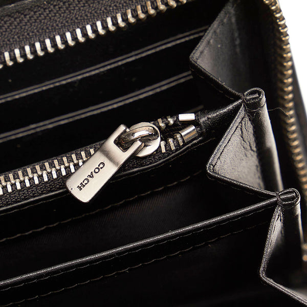 コーチ × ディズニー ミッキー コラボ ラウンドジップ ラウンドファスナー 長財布 ブラック ホワイト レザー レディース COACH 【中古】