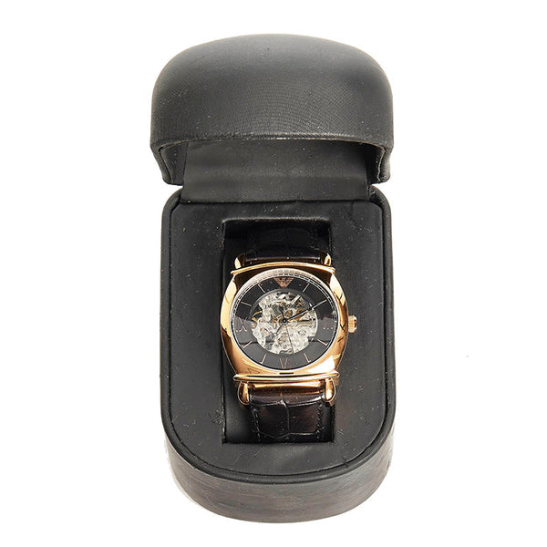 エンポリオ アルマーニ 腕時計 AR-4649 自動巻き ブラック文字盤 ステンレススチール メンズ Emporio Armani 【中古】