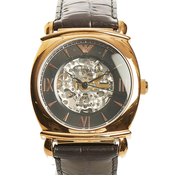 エンポリオ アルマーニ 腕時計 AR-4649 自動巻き ブラック文字盤 ステンレススチール メンズ Emporio Armani 【中古】