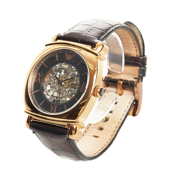 エンポリオ アルマーニ 腕時計 AR-4649 自動巻き ブラック文字盤 ステンレススチール メンズ Emporio Armani 【中古】